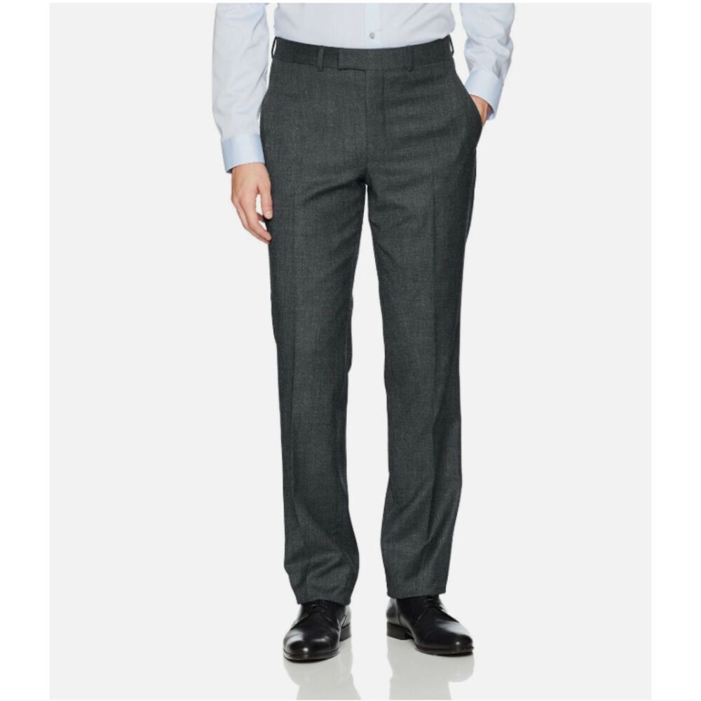 NWT Kenneth Cole Gray Slim Fit Wool Pants Unhemmed Modern Suit Trousers W36